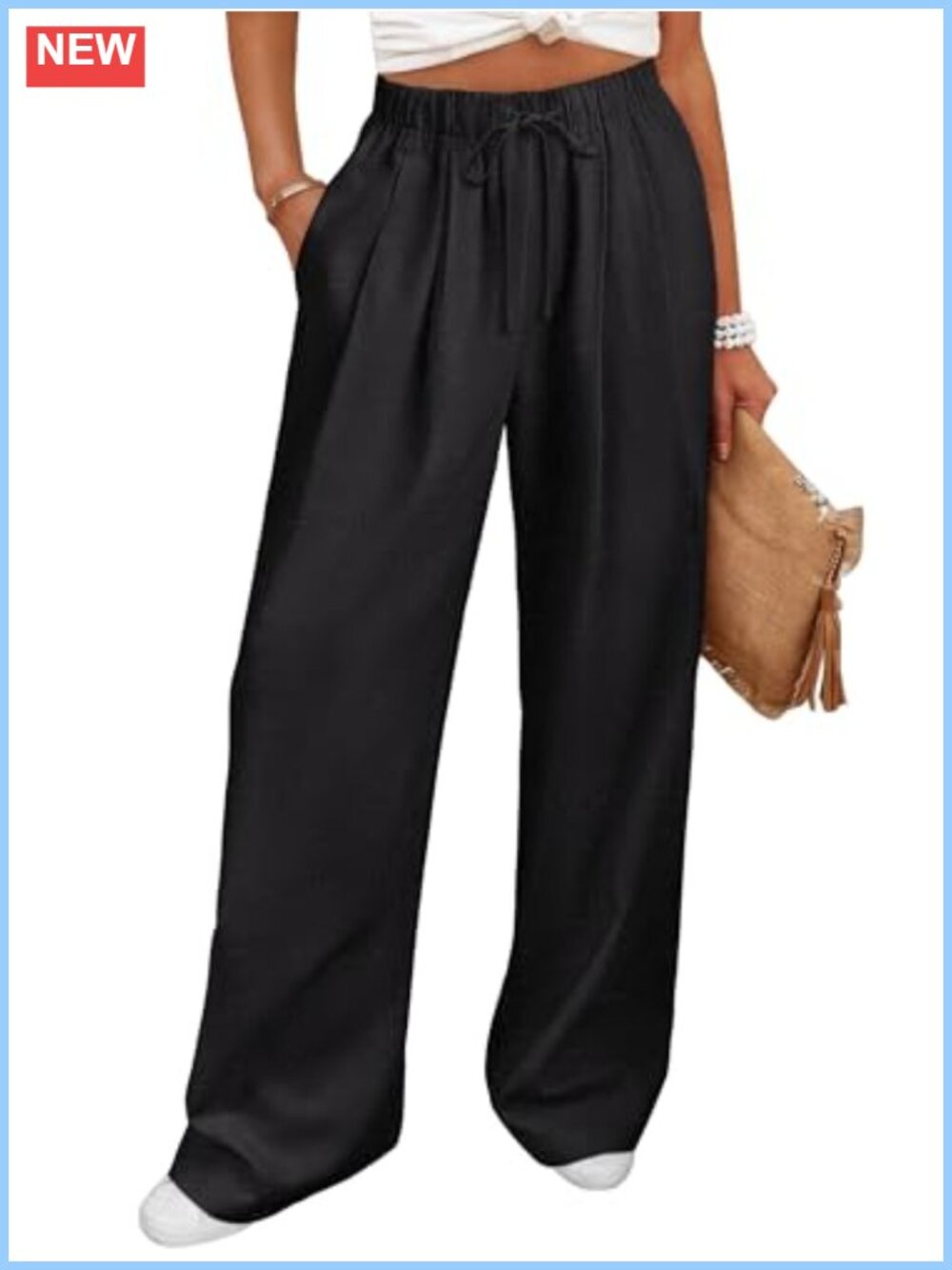 Women's Linen-Blend Wide Leg Palazzo Pants with Pockets Casual Loose Fit